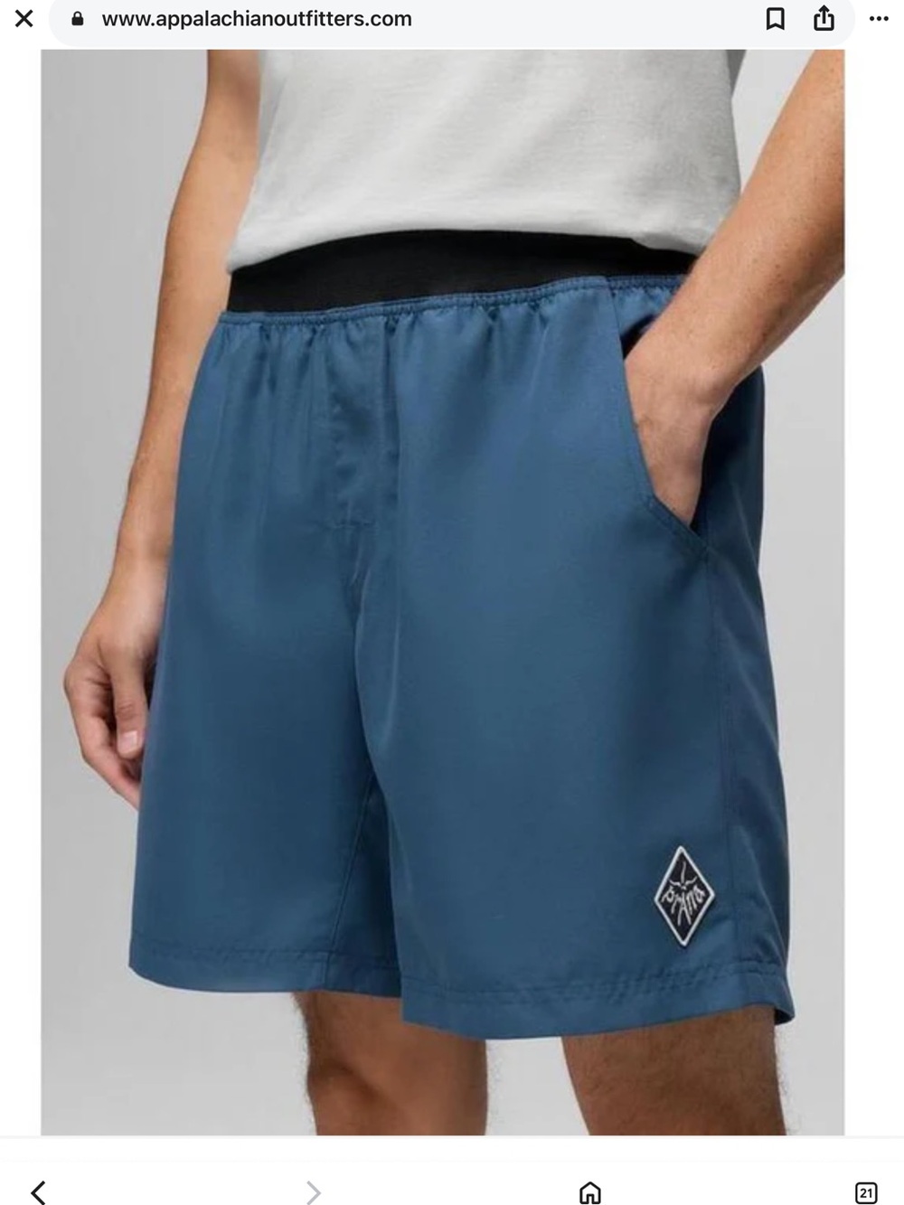 Prana Men’s Mojo Slate Blue Athletic Shorts Elastic Waist large pocket sports